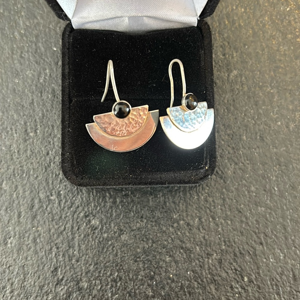 Art deco style silver earrings with small onyx stones